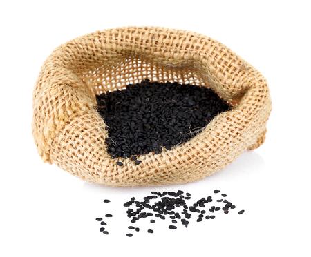 Black Sesame Seeds on white backgroundの写真素材