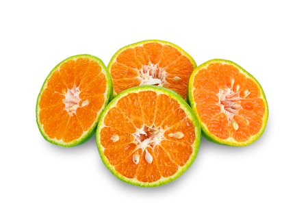 green tangerine on white backgroundの写真素材
