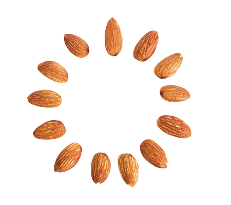 Almonds on a white backgroundの写真素材