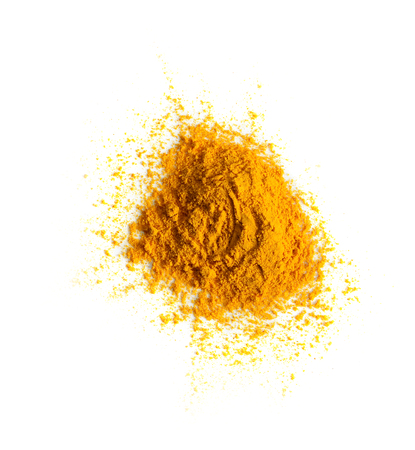 Turmeric (Curcuma) powder pile isolated on white background, top viewの写真素材