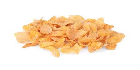 Breakfast cereal cornflakes isolated on white backgroundの写真素材