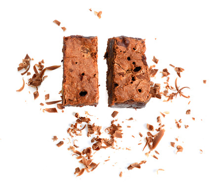 Chocolate brownie on white backgroundの写真素材