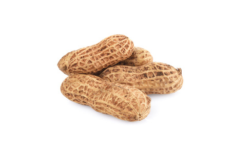 Peanuts, nuts in shells on white backgroundの写真素材