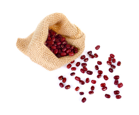 Adzuki Beans, Azuki Beans, red beans in bag on white backgroundの写真素材