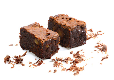 Chocolate brownie on white backgroundの写真素材