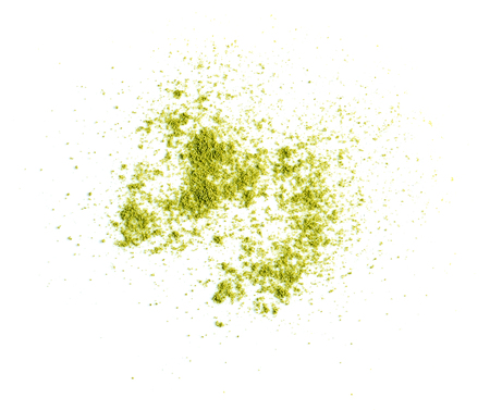 Powdered matcha green tea on white backgroundの写真素材