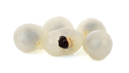 Fresh longan (Dimocarpus longan) fruits isolated on white background, Thailand.の写真素材