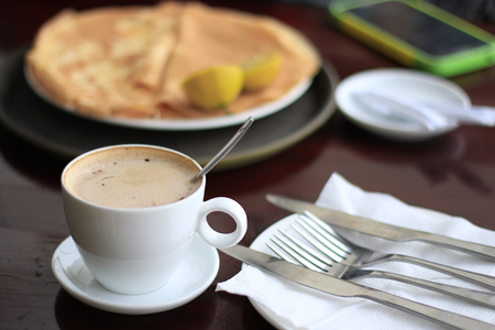 coffee with pancakeの写真素材