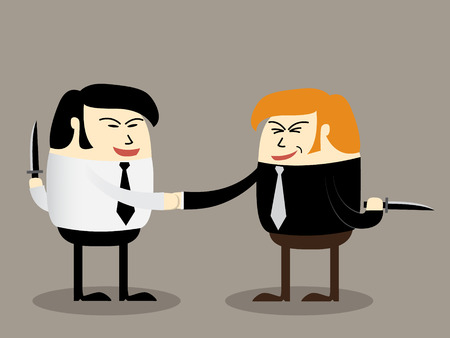 Two businessman with knife doing agreement Blackmail concept partner handshakeのイラスト素材