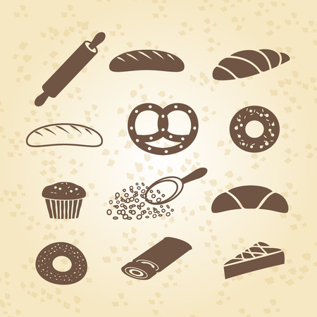 Set of bakery pastry and bread iconのイラスト素材