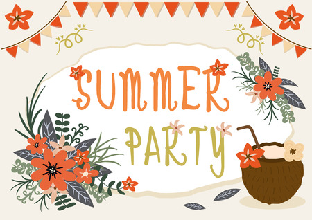 Summer party background with vintage floral decorateのイラスト素材