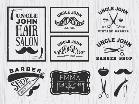 Vintage monochrome barber shop logo, labels, badges, banner, emblem, insignia, poster and design elementのイラスト素材