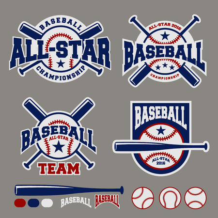 Set of baseball sport badge logo design template and some elements For logos, badge, banner, emblem, label, insignia, T-shirt screen and printingのイラスト素材