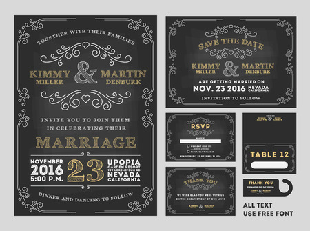 Vintage Chalkboard Wedding Invitations design sets include Invitation card, Save the date card, RSVP card, Thank you card, Table number, Gift tags, Place cards, Save the date door hanger Vintage Chalkboard Wedding Invitations design sets include Invitation card, Save the date card, RSVP card, Thank you card, Table number, Gift tags, Place cards, Save the date door hanger