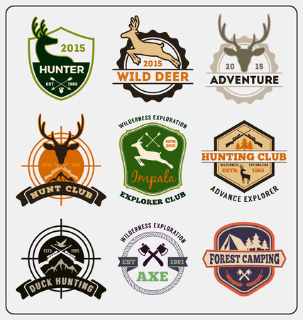 Set of hunting and adventure badge design for emblem , label design, insignia, sticker Vector illustration resize able and all types use free fontのイラスト素材