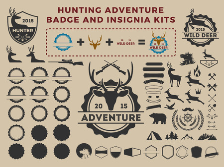 Hunting and adventure badge icon element kits for creator. camping vector illustration designのイラスト素材