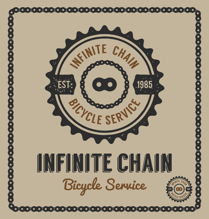 Bicycle shop and service logo design with and without grunge texture. Abstract infinity sign bicycle chain, Vector illustrationのイラスト素材