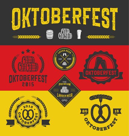 Oktoberfest badge logo and labels set for product and decorative element, Vector illustrationのイラスト素材