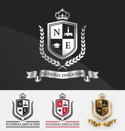 Shield and wreath laurel with crown crest logo design. Suitable for student academy, learning center, real estate, hotel, resort, official and service. Vector illustration Shield and wreath laurel with crown crest logo design. Suitable for student academy, learning center, real estate, hotel, resort, official and service. Vector illustration