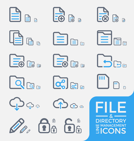 Set of Responsive File and Directory Management Thick and Thin Line Icons Design. Three Size Modern Line icons and Symbols for mobile application, web interface. Vector illustrationのイラスト素材