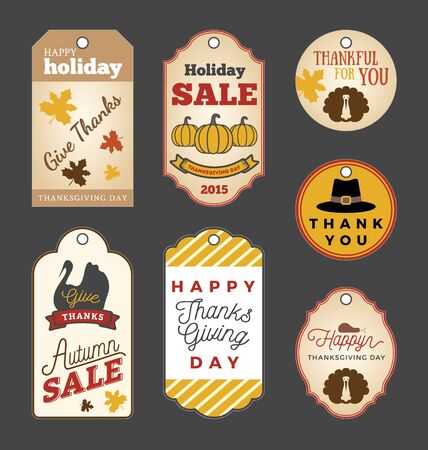 Set of Thanksgiving gift tags and Autumn sale promotion tag labels design. Thank you tag collection. のイラスト素材