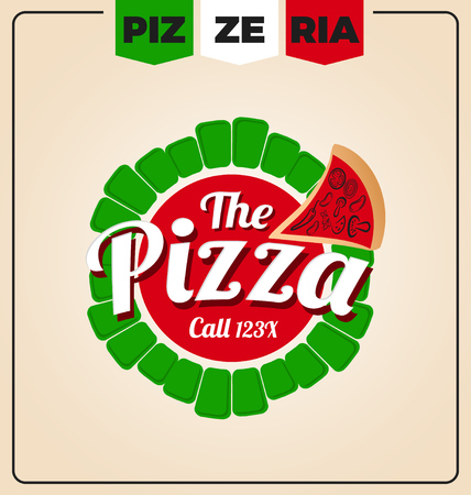 pizzeria logo template design. Pizza labels and framesのイラスト素材
