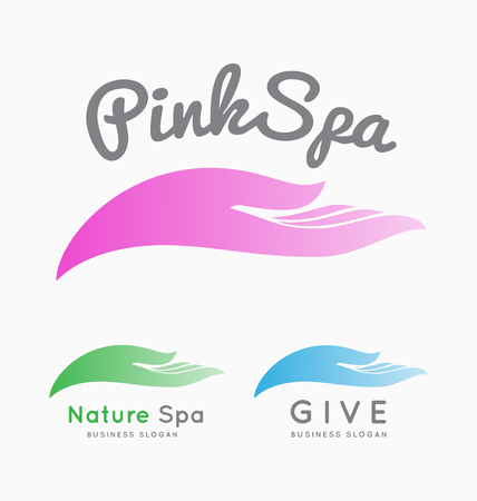 Abstract hand logo template suitable for beauty salon, spa, skin care, massage, wellness, give concept, woman hand concept. のイラスト素材