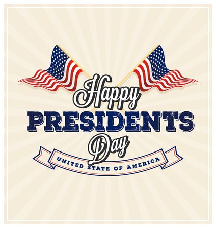 Happy Presidents Day Background and symbols with USA wavy flag.のイラスト素材