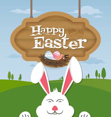 Happy Easter and smiling bunny background.のイラスト素材