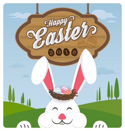 Happy easter and smiling rabbit greeting card.のイラスト素材