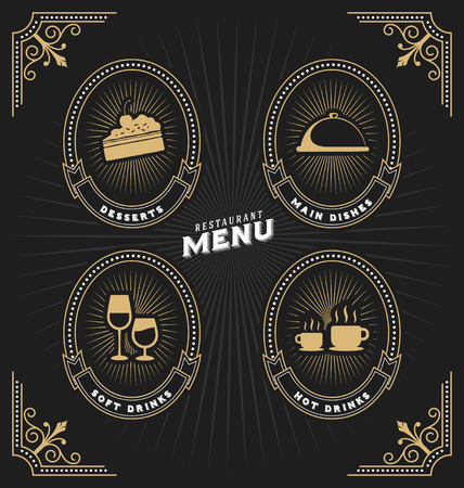 Luxury vintage frame and label for restaurant menu decoration.のイラスト素材