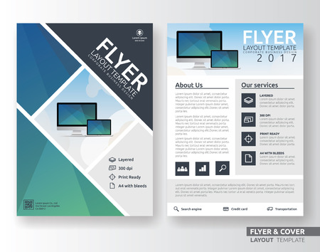 Multipurpose corporate business flyer layout design. Suitable for flyer, brochure, book cover and annual report. green and blue color in A4 size template background with bleeds. Vector illustrationのイラスト素材