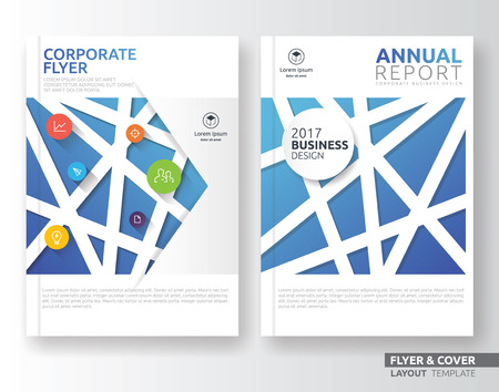 Multipurpose corporate business flyer layout design. Suitable for flyer, brochure, book cover and annual report. Blue tone in A4 size template background with bleeds.のイラスト素材