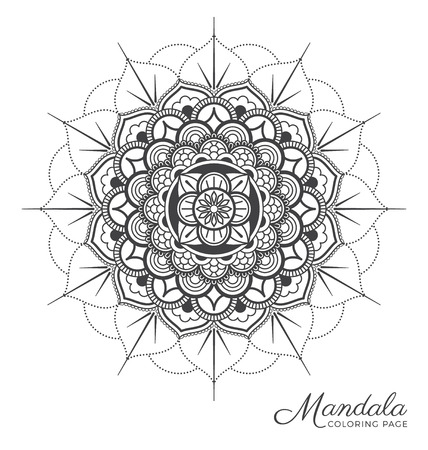 Tibetan mandala decorative ornament design for adult coloring page, greeting card, invitation, tattoo, yoga and spa symbol. Vector illustrationのイラスト素材