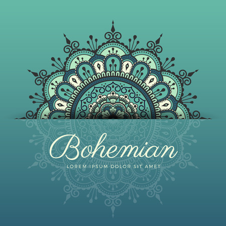 Beautiful henna mandala ornament design for background, greeting card, invitation, tattoo, yoga and spa symbol. Vector illustrationのイラスト素材