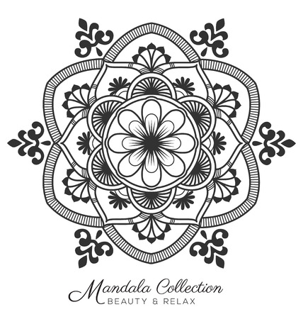 Tibetan mandala decorative ornament design for coloring page, greeting card, invitation, tattoo, yoga and spa symbol. Vector illustrationのイラスト素材
