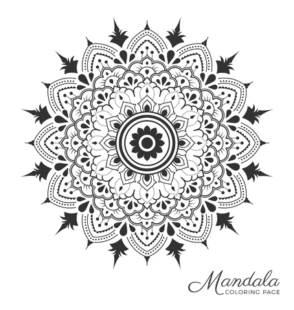 Tibetan mandala decorative ornament design for adult coloring page, greeting card, invitation, tattoo, yoga and spa symbol. Vector illustrationのイラスト素材