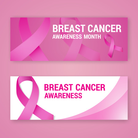National breast cancer awareness banner design with pink ribbon symbol. Fit for social media page cover. Vector illustrationのイラスト素材