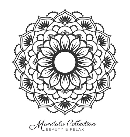Tibetan mandala decorative ornament design for coloring page, greeting card, invitation, tattoo, yoga and spa symbol. Vector illustrationのイラスト素材