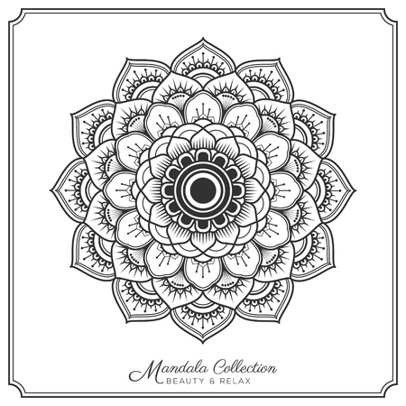 mandala decorative ornament design for coloring page, greeting card, invitation, tattoo, yoga and spa symbol. Vector illustrationのイラスト素材