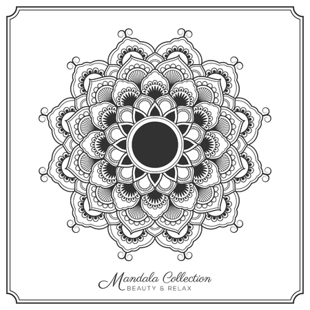 mandala decorative ornament design for coloring page, greeting card, invitation, tattoo, yoga and spa symbol. Vector illustrationのイラスト素材