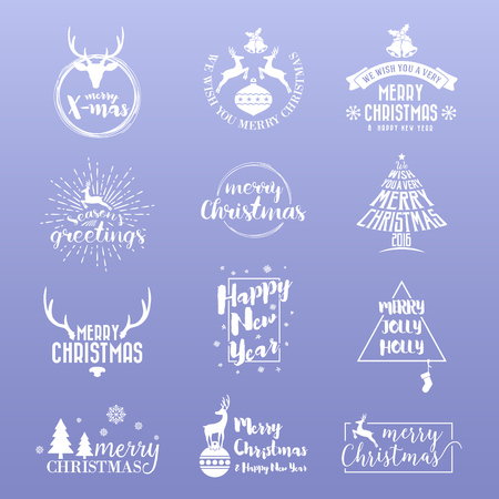 Set of Merry Christmas and Happy New Year Logo Icon. Christmas Logo Kit For Your Design Such as Greeting Card, Invitation, Sticker and Emblem. Vector illustrationのイラスト素材