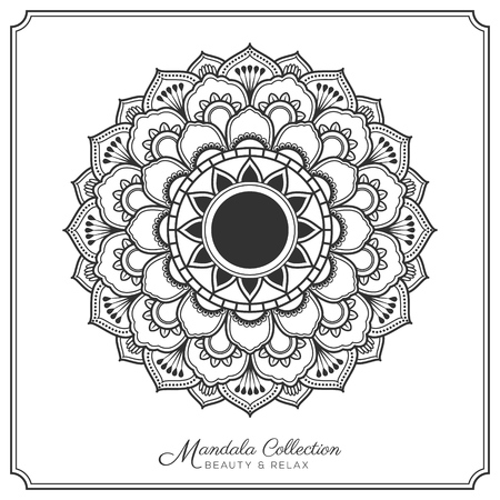 mandala decorative ornament design for coloring page, greeting card, invitation, tattoo, yoga and spa symbol. Vector illustrationのイラスト素材