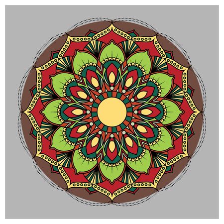 Vintage colorful Mandala with floral ornament. Boho style background design. Easy to change color or remove. Vector illustrationのイラスト素材