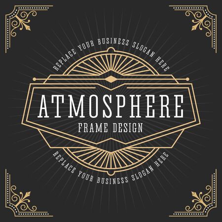 Vintage line frame design for labels, banner, logo, emblem, apparel, t- shirts, sticker and other design object. Vector illustrationのイラスト素材