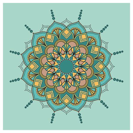 Vintage colorful Mandala with floral ornament. Boho style background design. Easy to change color or remove. Vector illustrationのイラスト素材