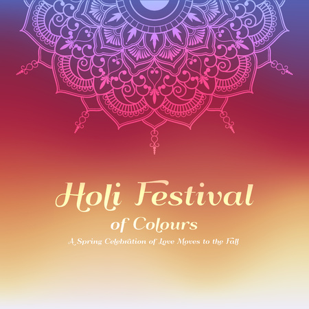 Holi festival of colours background. Happy holi festival greeting card design with Mandala decoration. Vector illustrationのイラスト素材