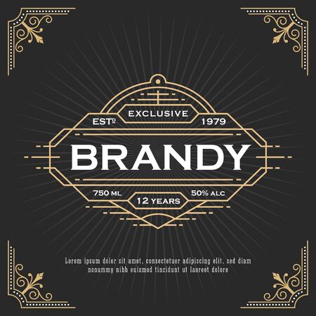 Vintage line frame design for labels, banner, logo, emblem, apparel, t- shirts, sticker and other design object. Vector illustrationのイラスト素材