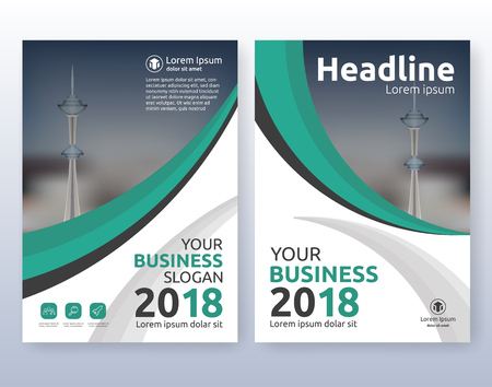 Multipurpose corporate business flyer layout design. Suitable for flyer, brochure, book cover and annual report. Green and black color scheme in A4 size layout template background with bleeds.のイラスト素材