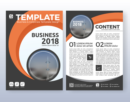 Multipurpose corporate business flyer layout design. Suitable for flyer, brochure, book cover and annual report. Orange and black color scheme in A4 size layout template background with bleeds.のイラスト素材